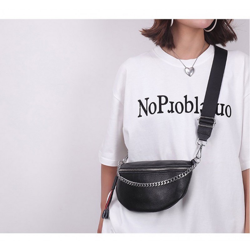 Женская кожаная сумка бананка на плечо Maureen черная - 9 фото