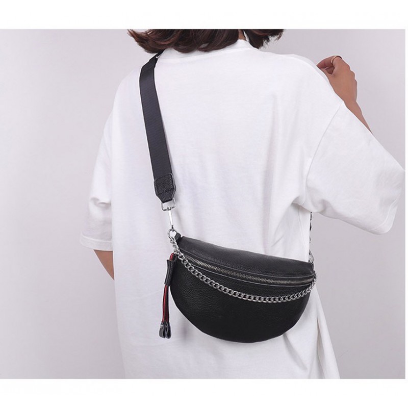 Жіноча шкіряна сумка бананка на плече Maureen чорна - 8 фото