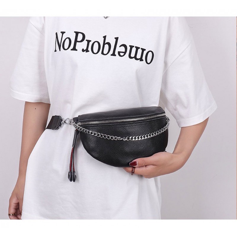 Жіноча шкіряна сумка бананка на плече Maureen чорна - 10 фото