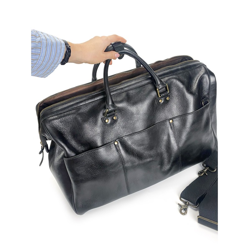 Чоловіча шкіряна дорожня сумка Hubert чорна - 4 фото