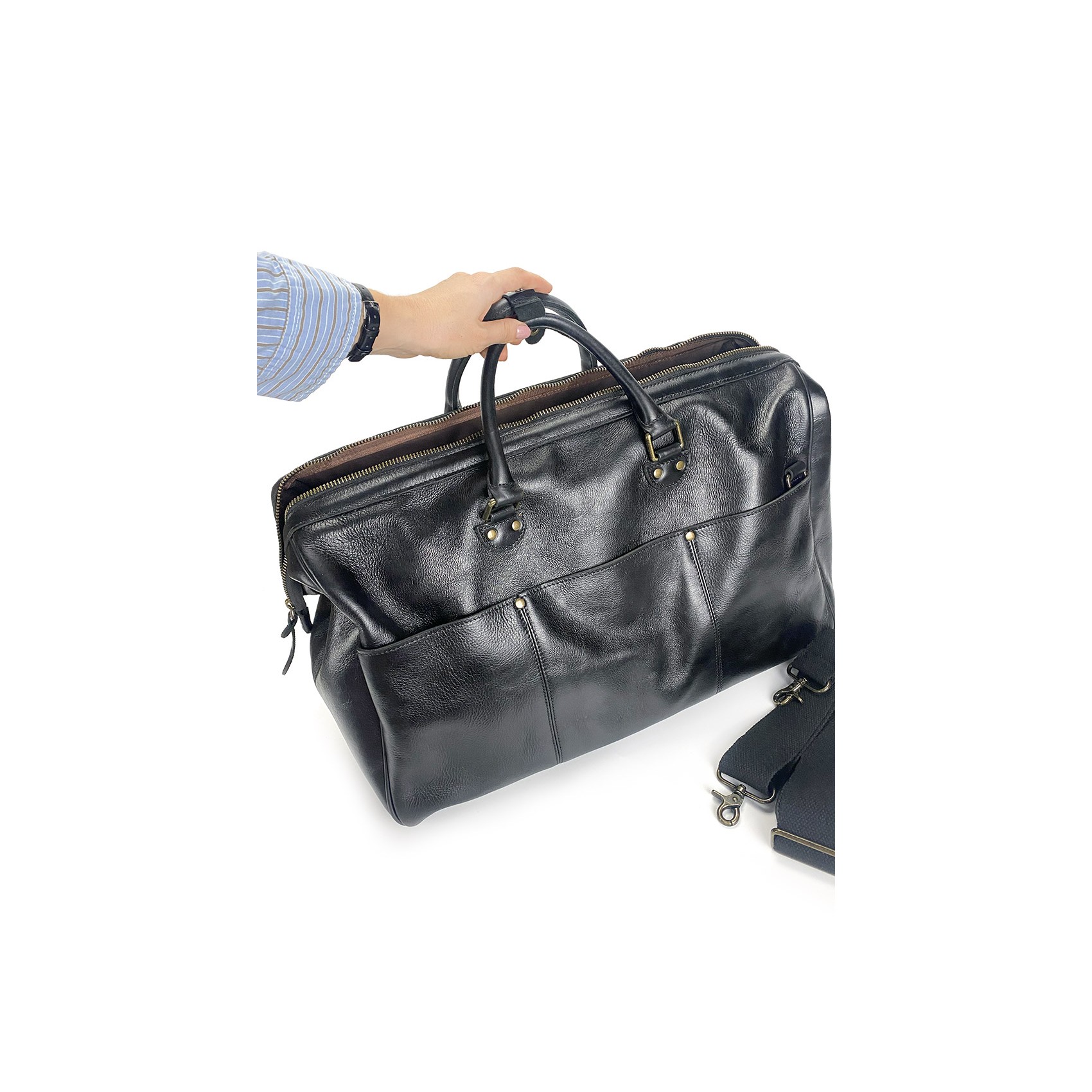 Мужская кожаная дорожная сумка Hubert черная