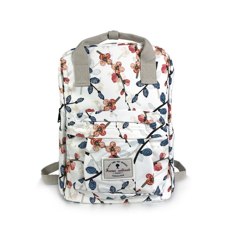 Жіночий рюкзак Blooming білий з різнокольоровим малюнком