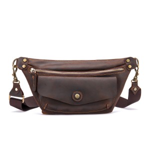 Чоловіча шкіряна сумка бананка на пояс Broughton темно-коричнева