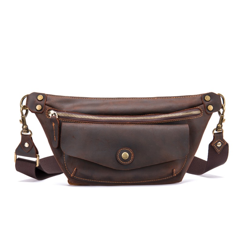 Мужская кожаная сумка бананка на пояс Broughton темно-коричневая фото