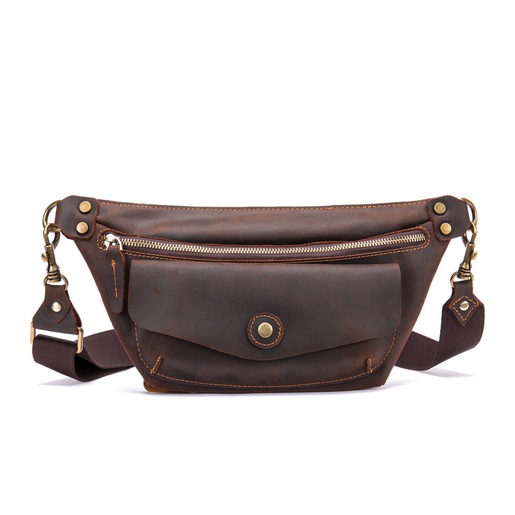 Мужская кожаная сумка бананка на пояс Broughton темно-коричневая