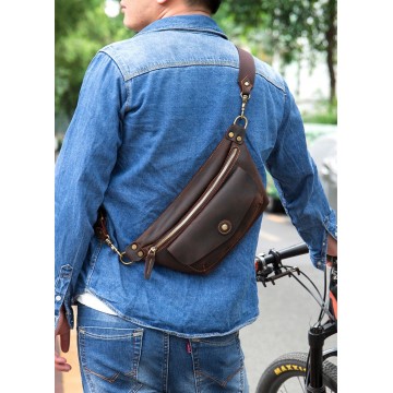 Мужская кожаная сумка бананка на пояс Broughton темно-коричневая фото