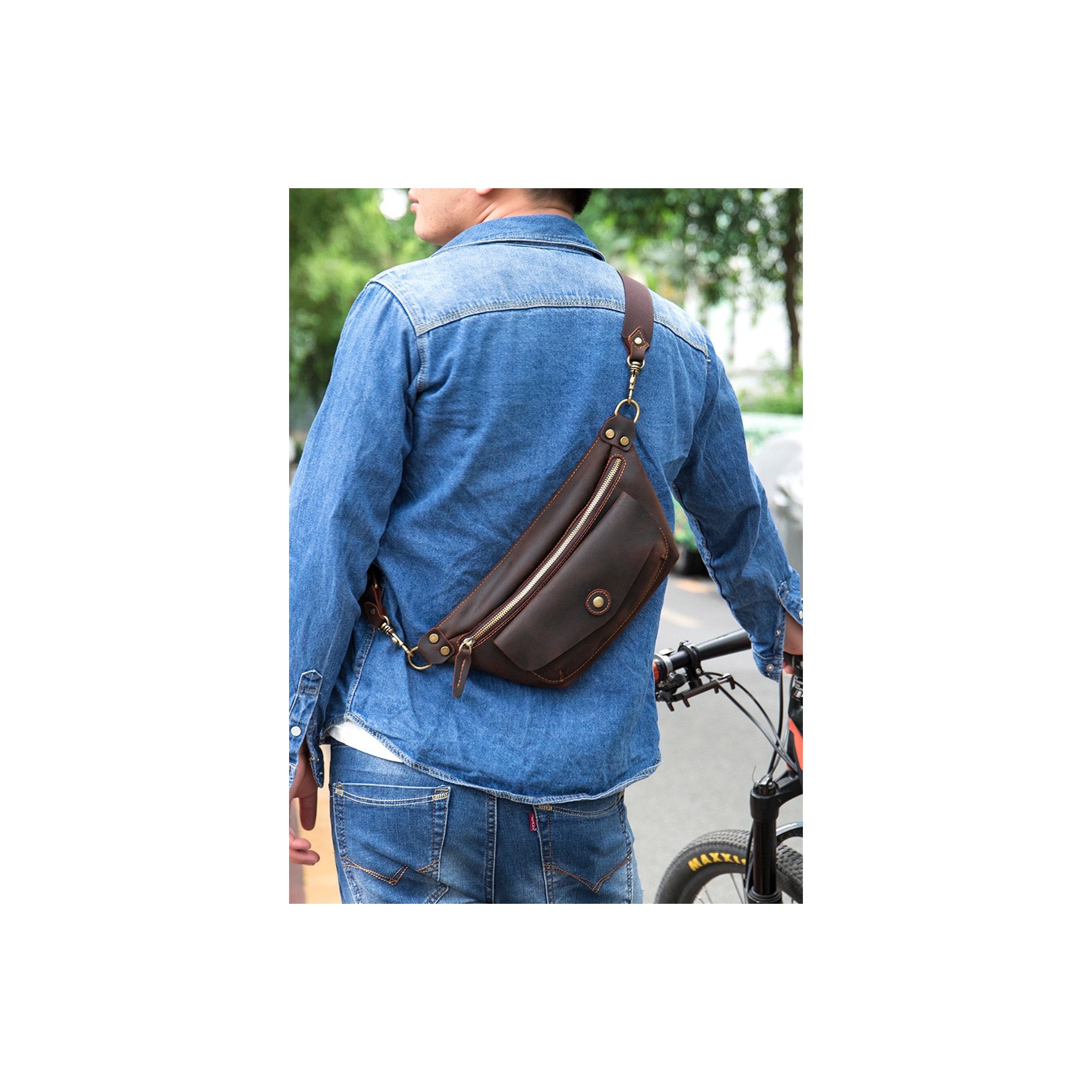 Мужская кожаная сумка бананка на пояс Broughton темно-коричневая