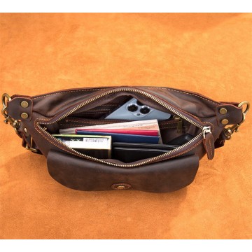 Чоловіча шкіряна сумка бананка на пояс Broughton темно-коричнева фото