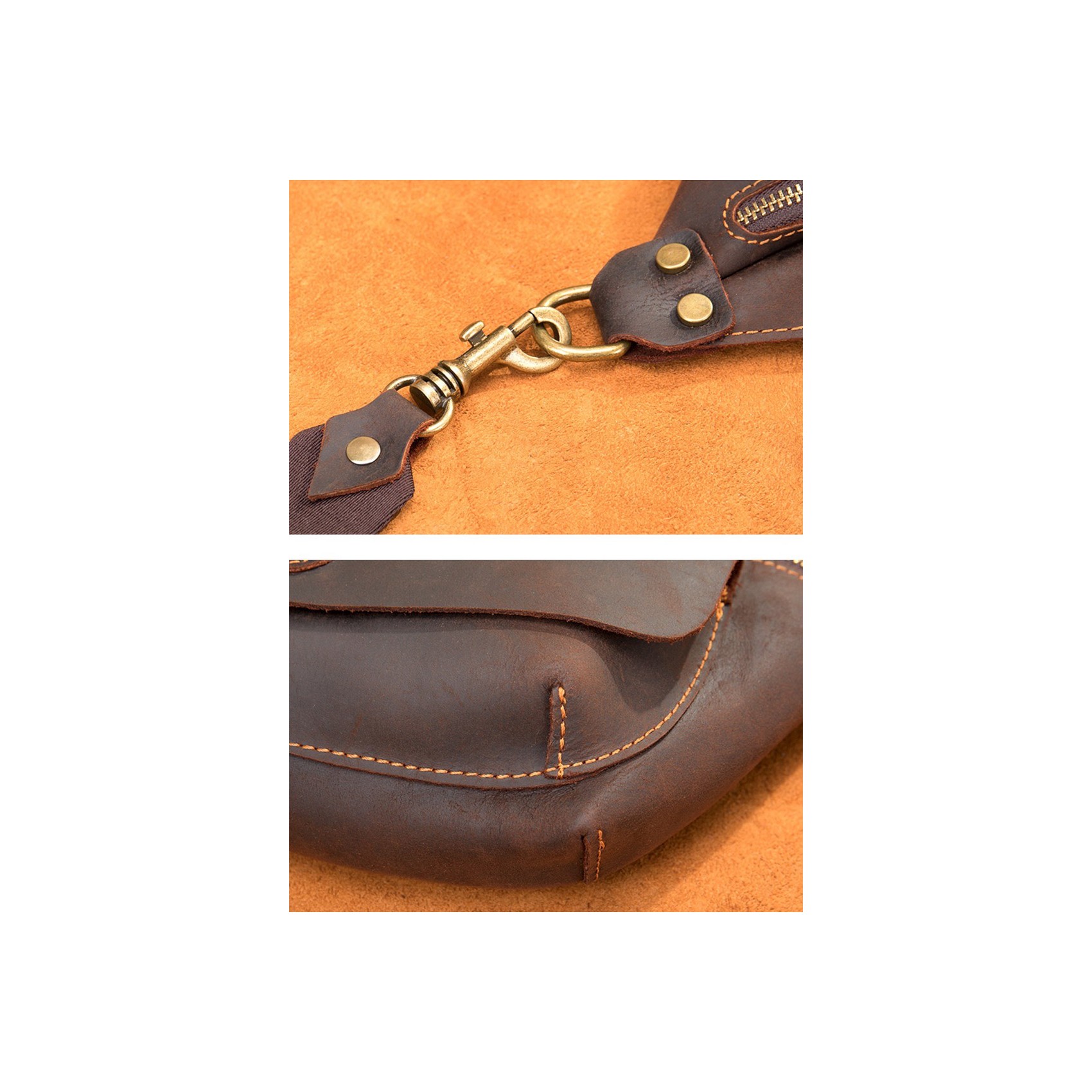 Чоловіча шкіряна сумка бананка на пояс Broughton темно-коричнева