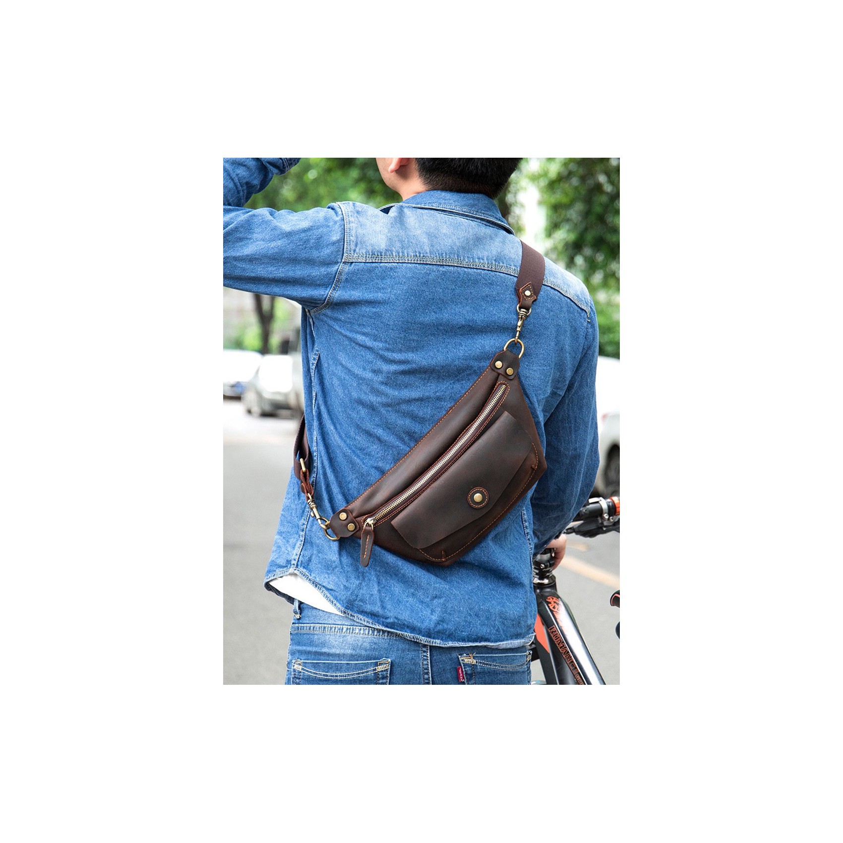 Чоловіча шкіряна сумка бананка на пояс Broughton темно-коричнева