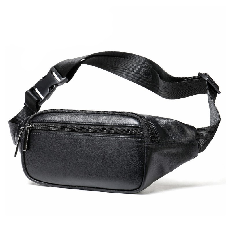 Чоловіча шкіряна сумка бананка на пояс чорна Anderson