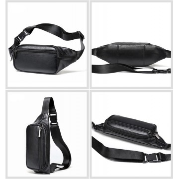 Чоловіча шкіряна сумка бананка на пояс чорна Anderson фото