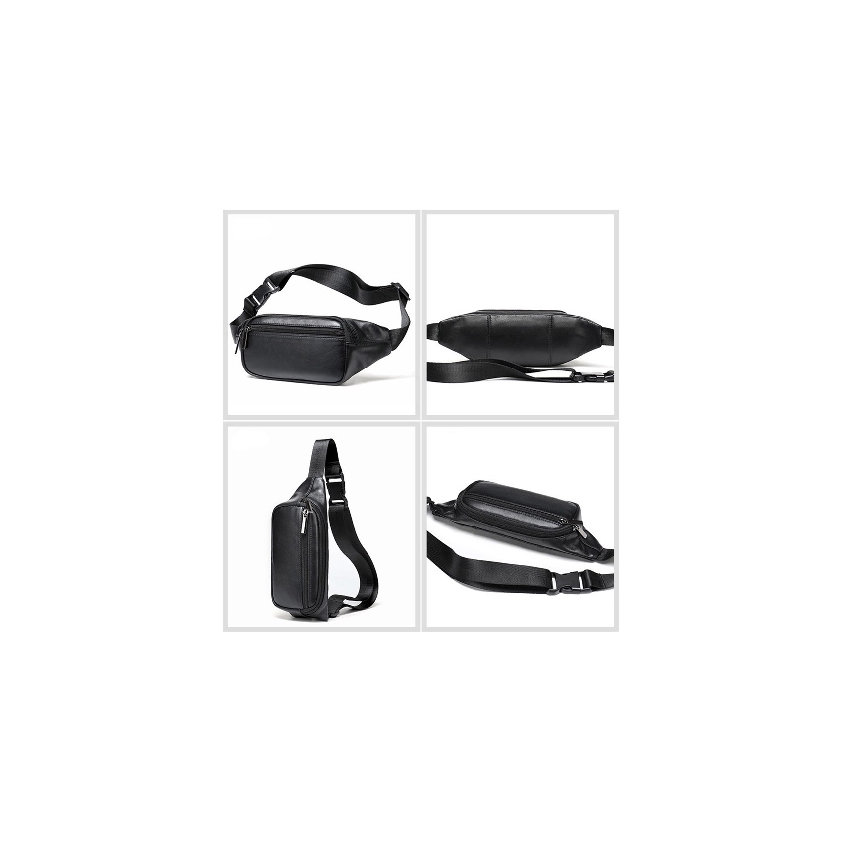 Мужская кожаная сумка бананка на пояс черная Anderson