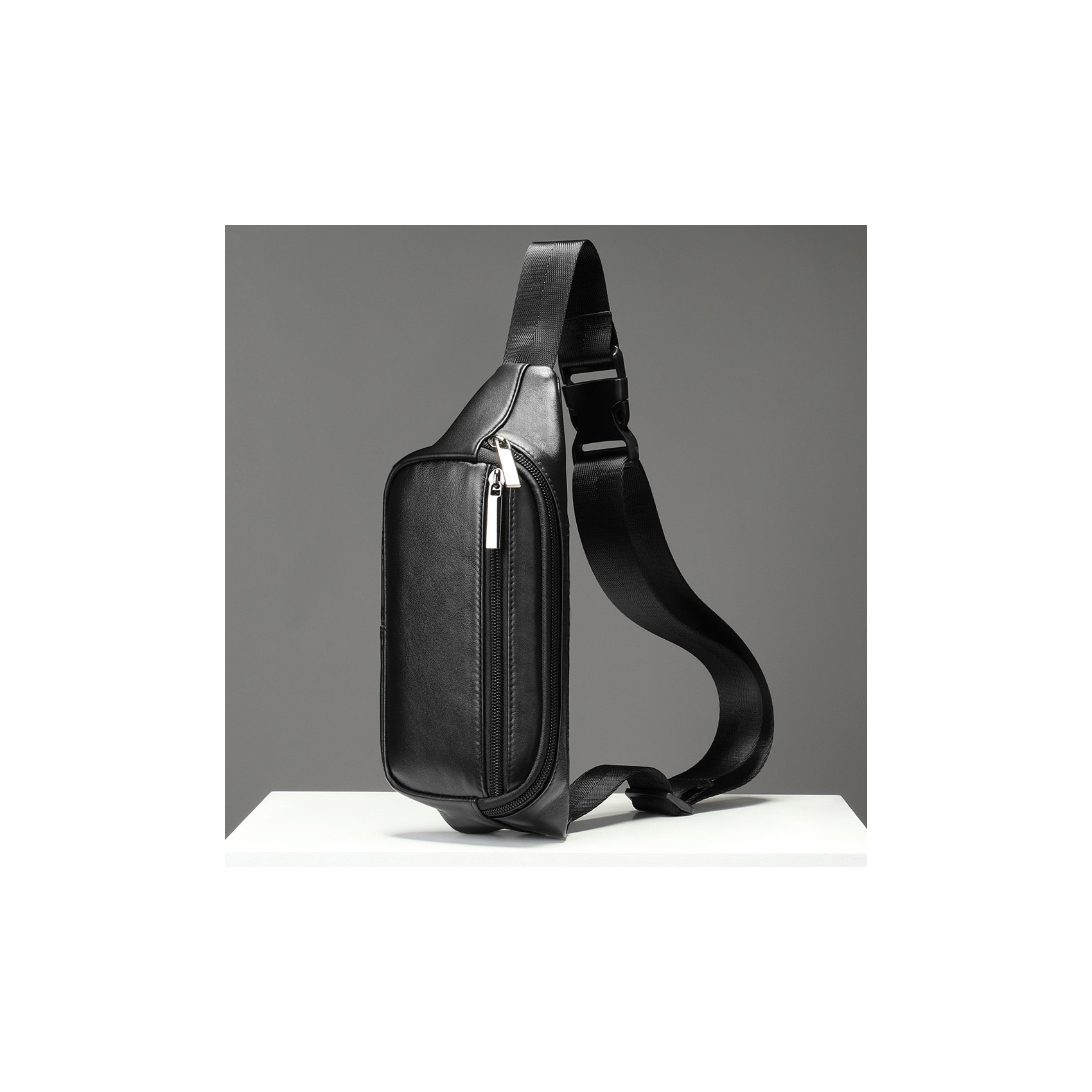 Чоловіча шкіряна сумка бананка на пояс чорна Anderson