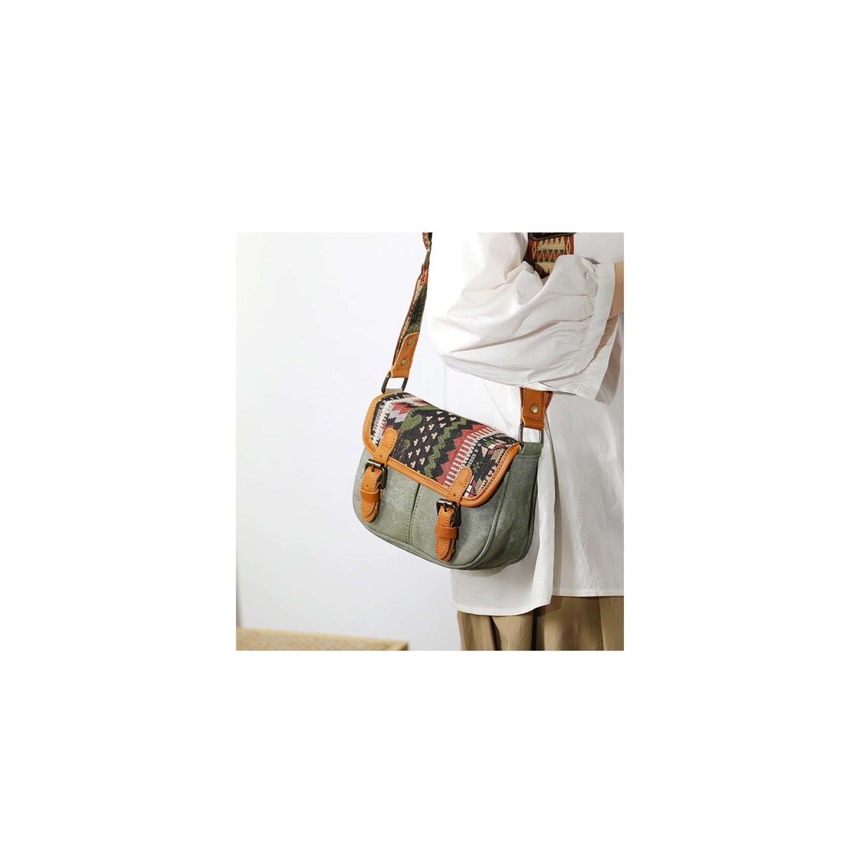 Женская сумка через плечо Peggy с орнаментом хаки