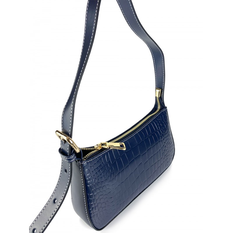 Женская кожаная сумка Ella синяя - 5 фото