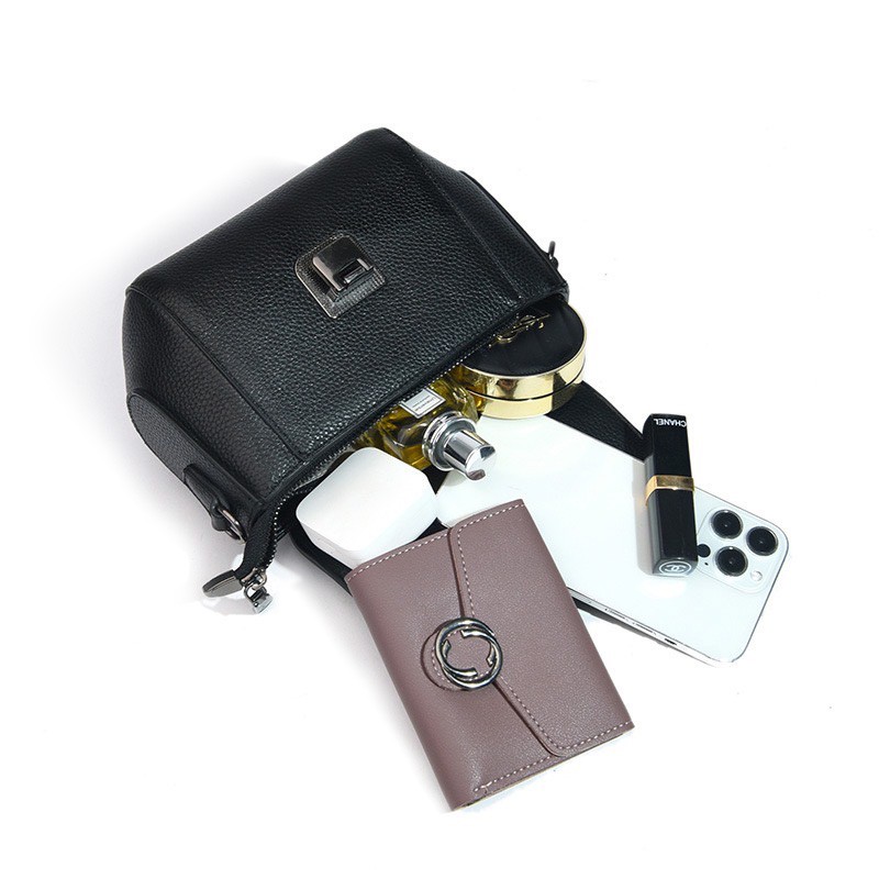 Женская кожаная сумка Natalie черная - 4 фото