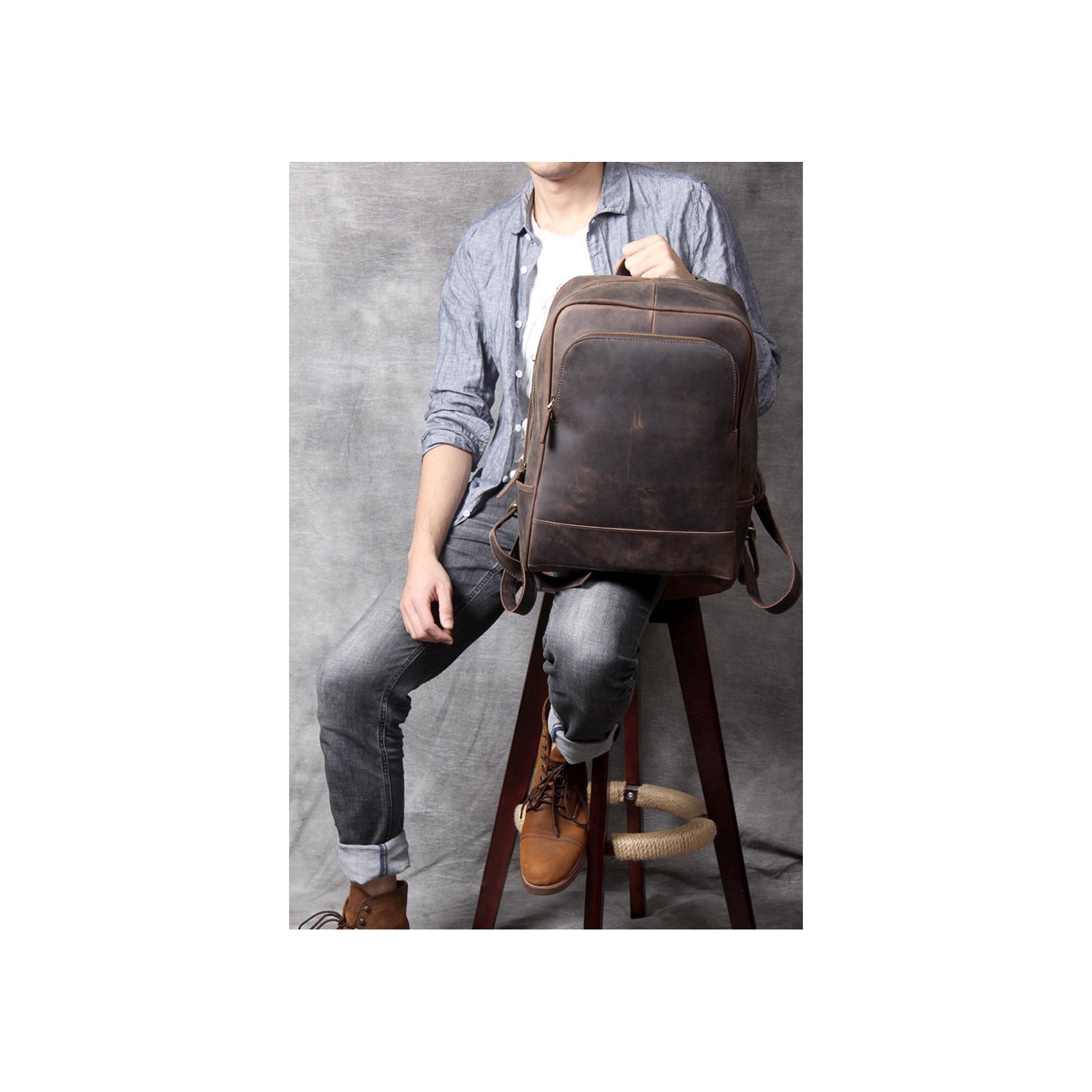 Мужской кожаный рюкзак Benedict темно-коричневый