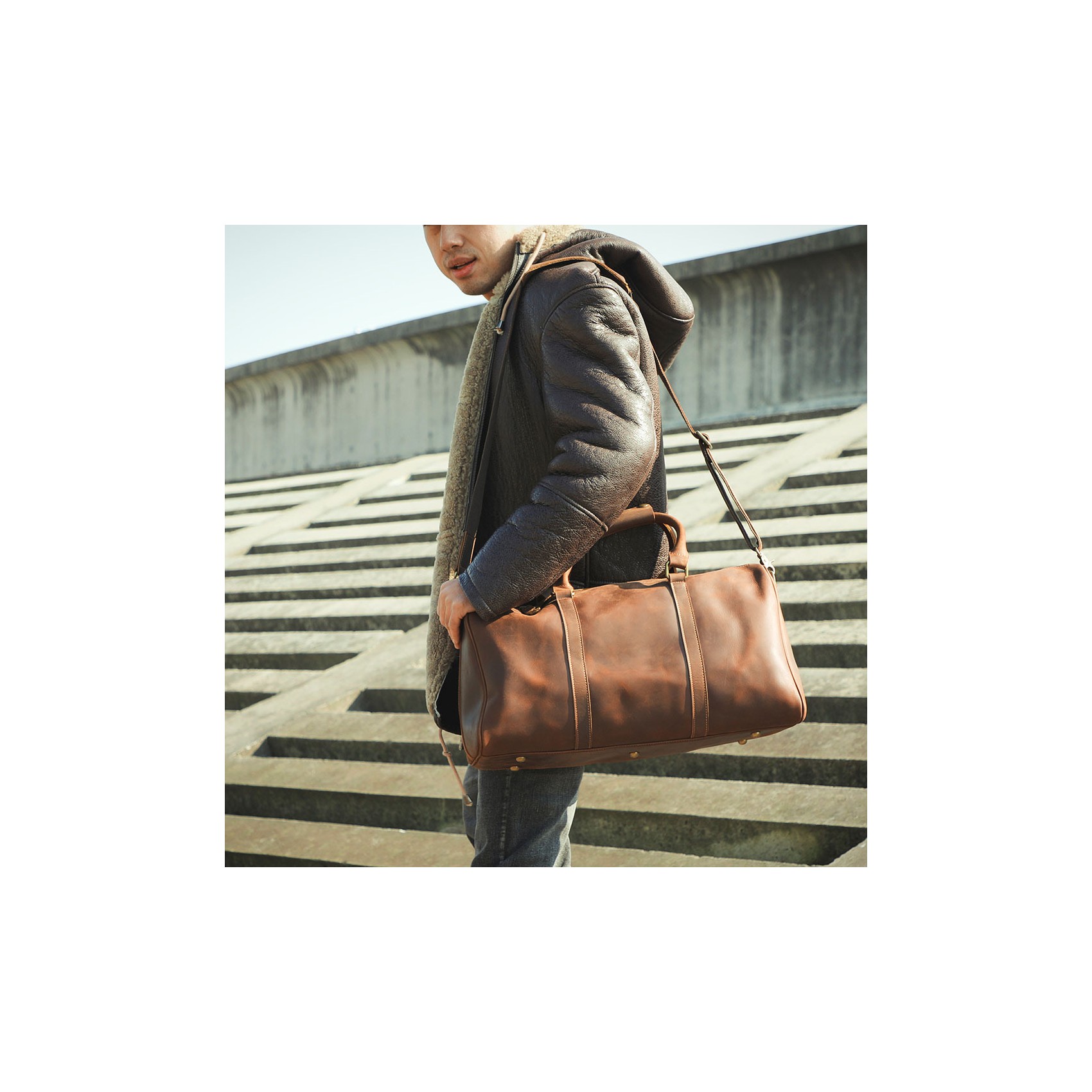 Мужская кожаная дорожная сумка Weinstein коричневая