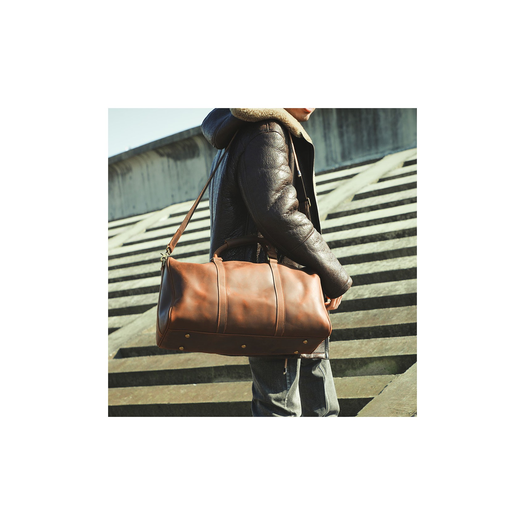 Мужская кожаная дорожная сумка Weinstein коричневая