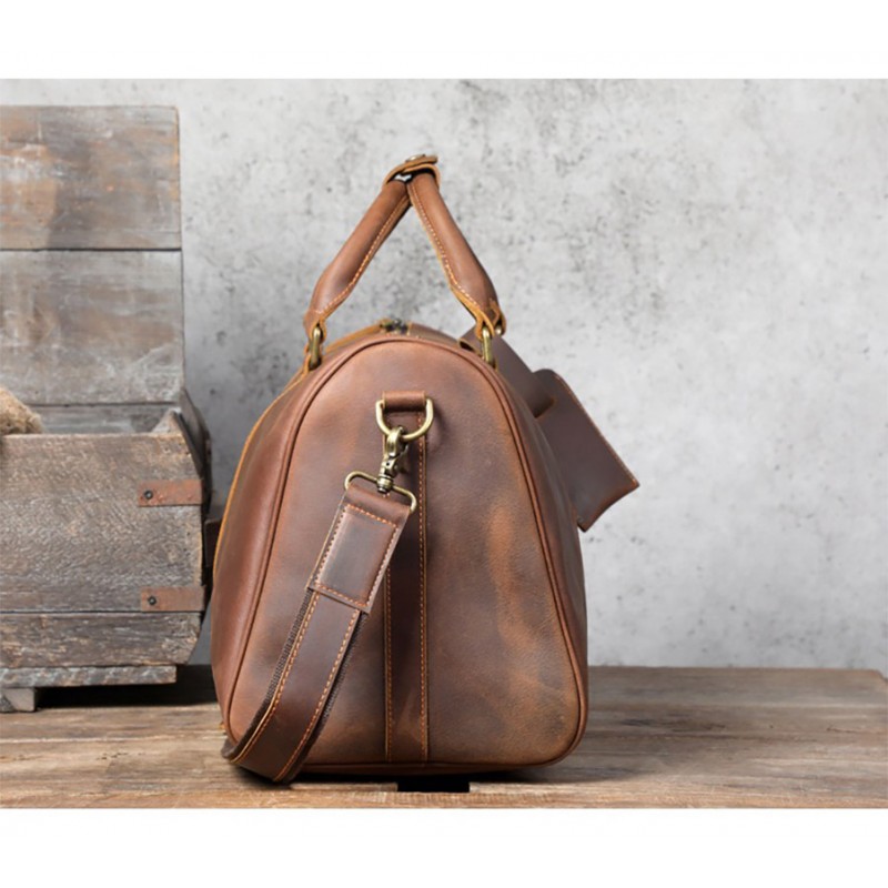 Мужская кожаная дорожная сумка Weinstein коричневая - 6 фото