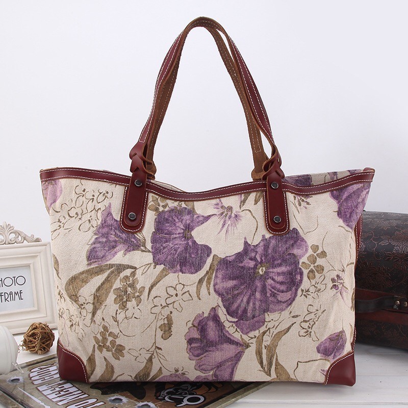 Жіноча міська сумка Flower кремово-бузкова - 3 фото