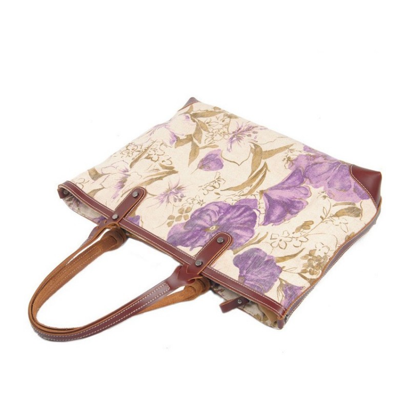 Жіноча міська сумка Flower кремово-бузкова - 4 фото