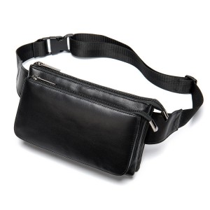 Чоловіча шкіряна сумка бананка на пояс Wiltone чорна