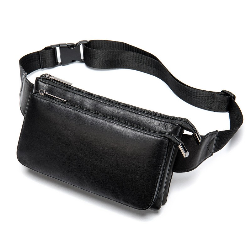 Мужская кожаная сумка бананка на пояс Wiltone черная фото