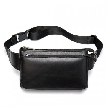 Мужская кожаная сумка бананка на пояс Wiltone черная фото