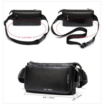 Мужская кожаная сумка бананка на пояс Wiltone черная фото