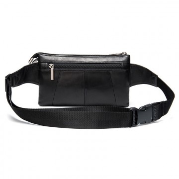 Мужская кожаная сумка бананка на пояс Wiltone черная фото