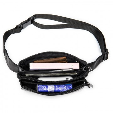 Мужская кожаная сумка бананка на пояс Wiltone черная фото