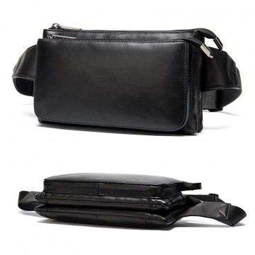 Мужская кожаная сумка бананка на пояс Wiltone черная фото