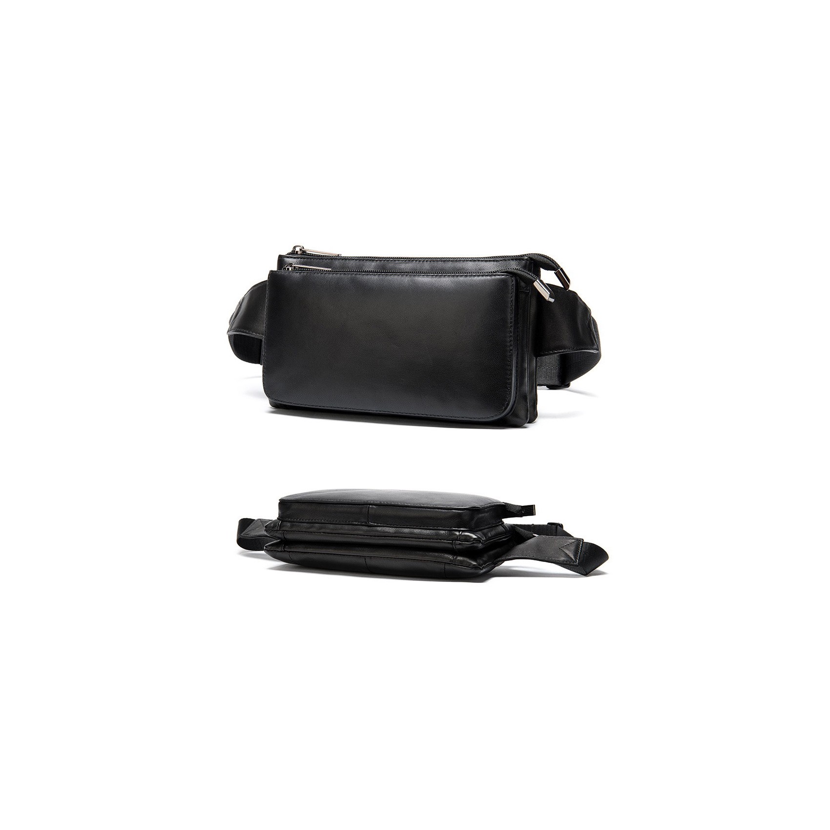 Мужская кожаная сумка бананка на пояс Wiltone черная