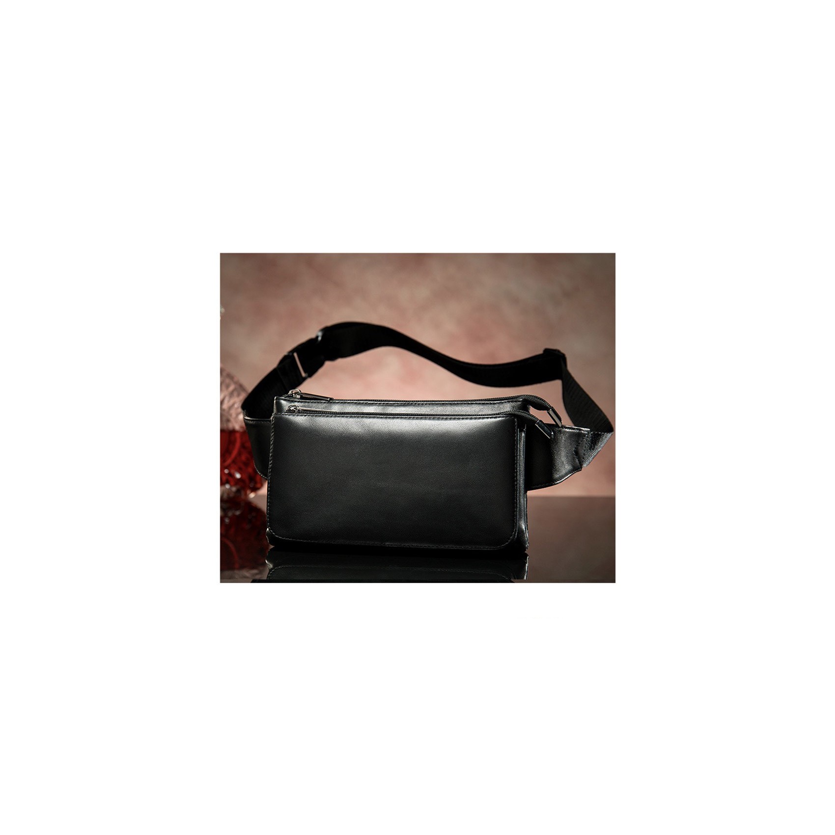 Чоловіча шкіряна сумка бананка на пояс Wiltone чорна