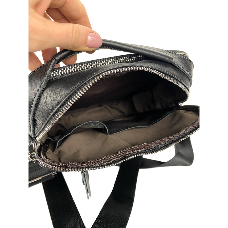 Чоловіча шкіряна сумка Jason через плече чорна - 5 фото