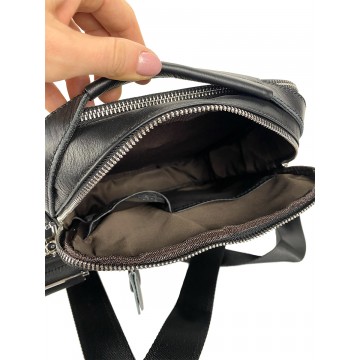 Чоловіча шкіряна сумка Jason через плече чорна фото