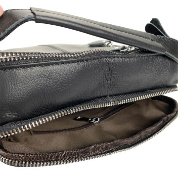 Чоловіча шкіряна сумка Jason через плече чорна фото