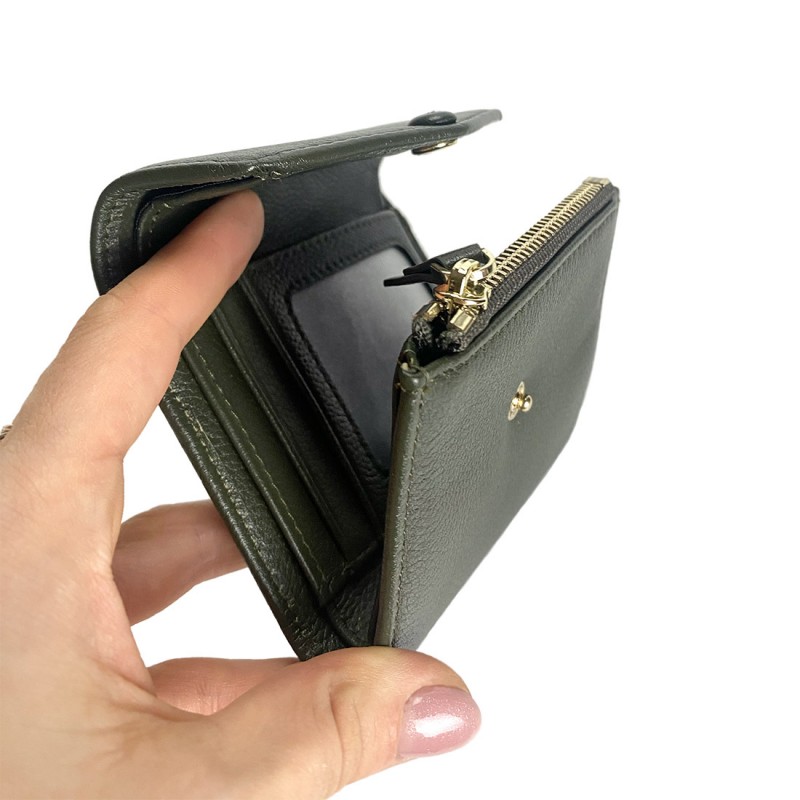 Женский кожаный кошелек Belinda темно-зеленый - 3 фото