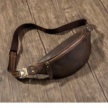 Шкіряна сумка бананка на пояс Werner темно-коричнева фото