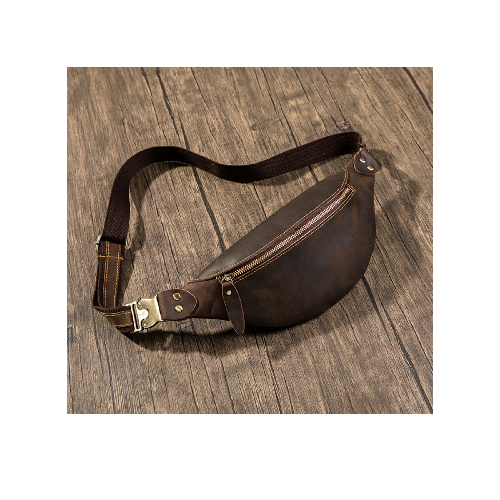 Шкіряна сумка бананка на пояс Werner темно-коричнева