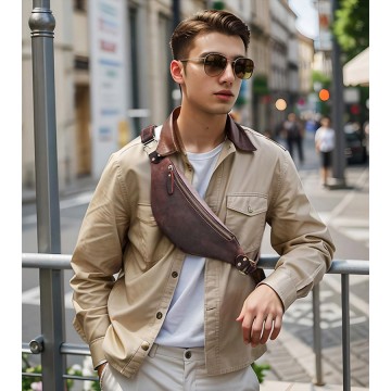 Кожаная сумка бананка на пояс Werner темно-коричневая фото