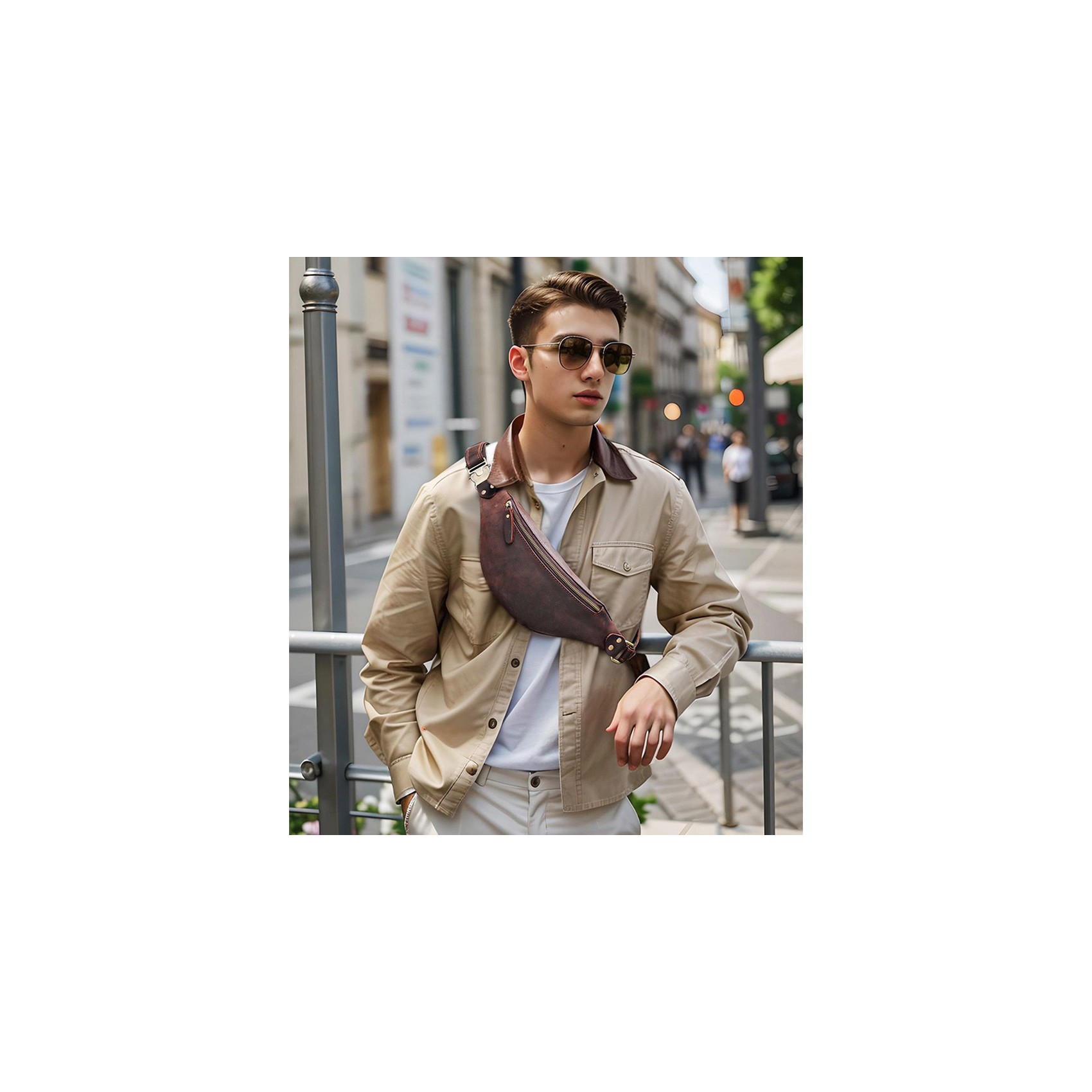 Кожаная сумка бананка на пояс Werner темно-коричневая