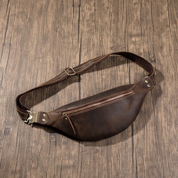 Шкіряна сумка бананка на пояс Werner темно-коричнева фото