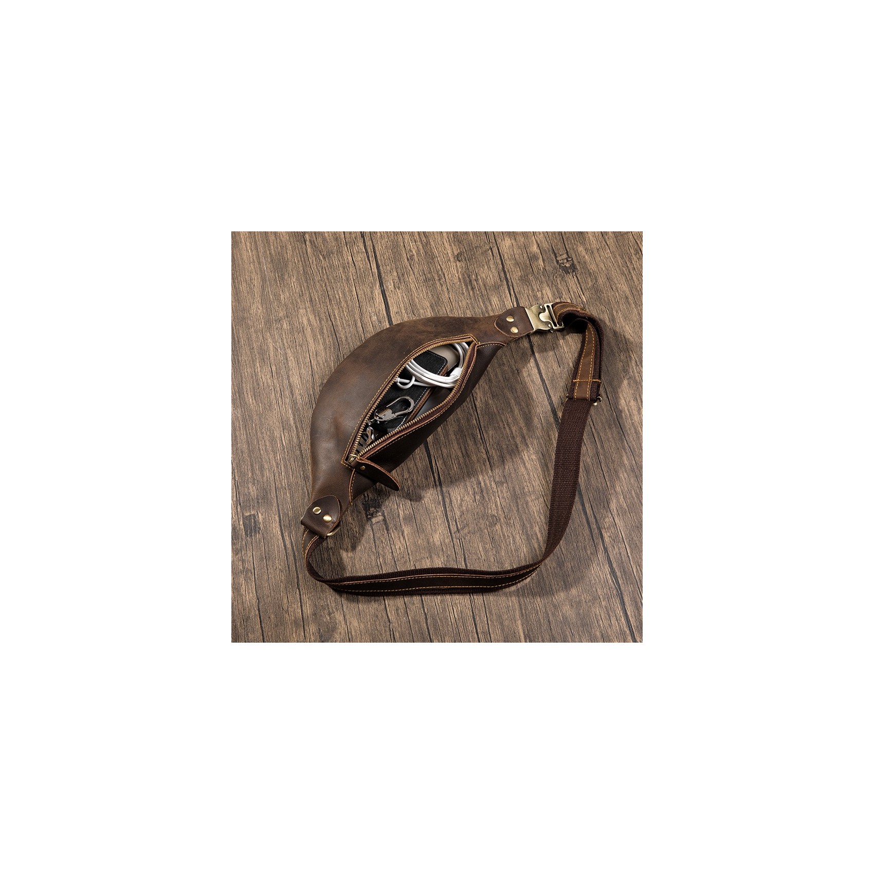 Кожаная сумка бананка на пояс Werner темно-коричневая