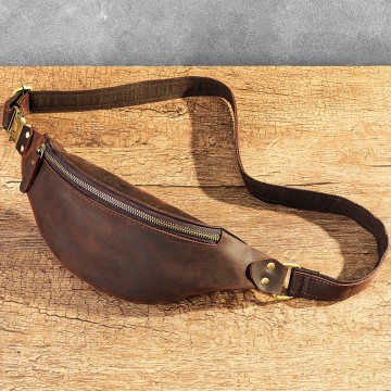 Кожаная сумка бананка на пояс Werner темно-коричневая фото
