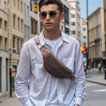 Кожаная сумка бананка на пояс Werner темно-коричневая фото