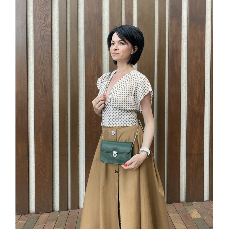 Женская кожаная сумка-клатч Erin зеленая - 4 фото