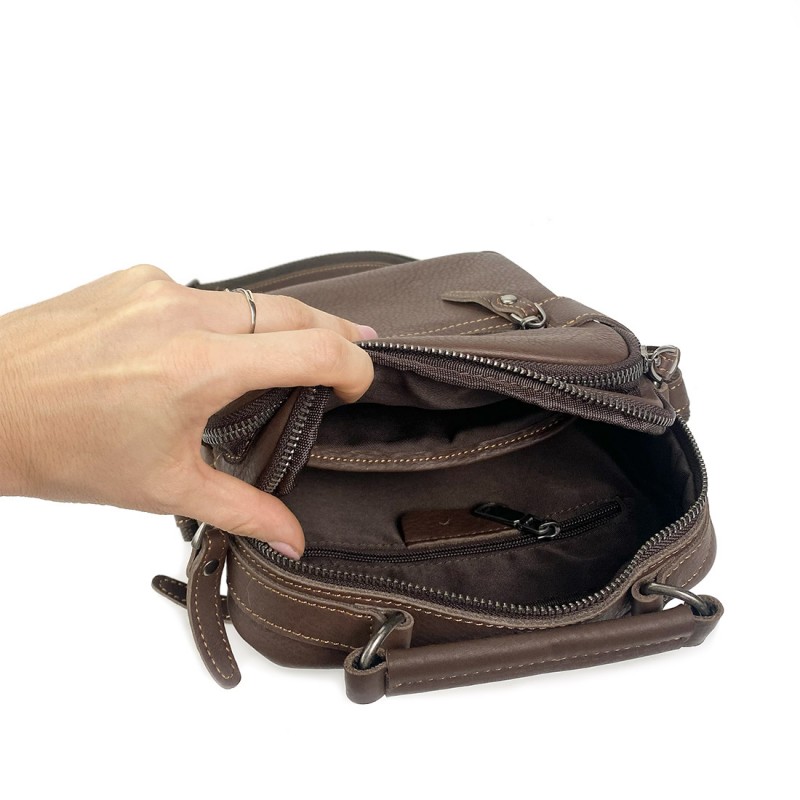Мужская кожаная сумка барсетка Edmund через плечо коричневая - 4 фото